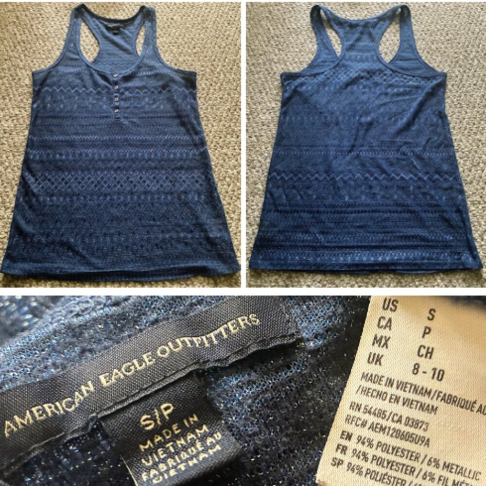 Blue Metallic Shimmer Racerback Tank Top by American Eagle Outfitters